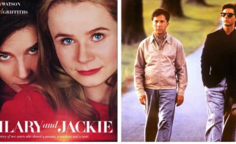 Plaköt myndanna Hilary and Jackie og Rain Man. Jackie í myndinni er með MS og Raymond er með einhver…